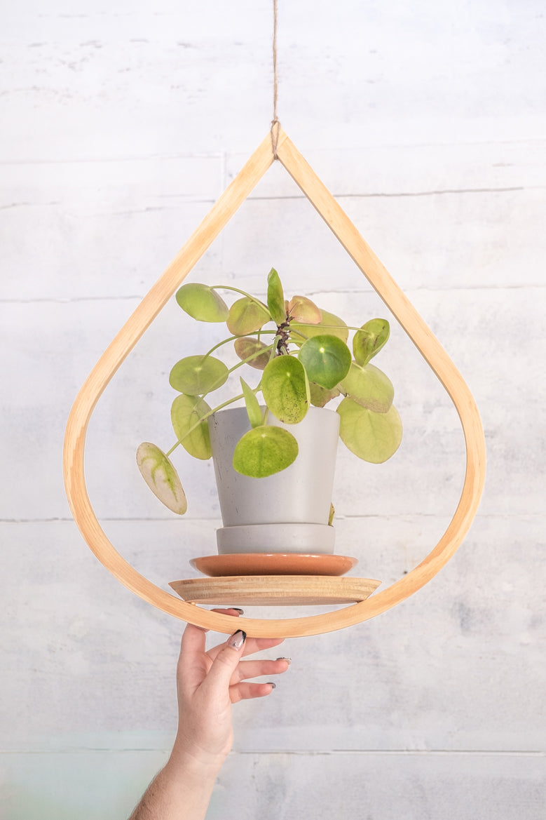 wood hanging planter Medium Wooden Hanging Planter, Teardrop Hanger, Planter With Saucer, A
