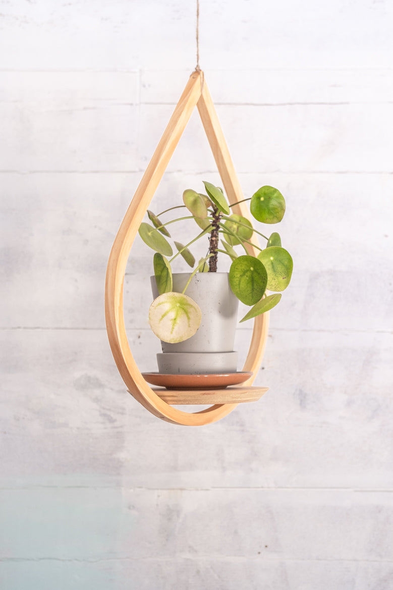 wood hanging planter stand Medium Wooden Hanging Planter, Teardrop Hanger, Planter With Saucer, A