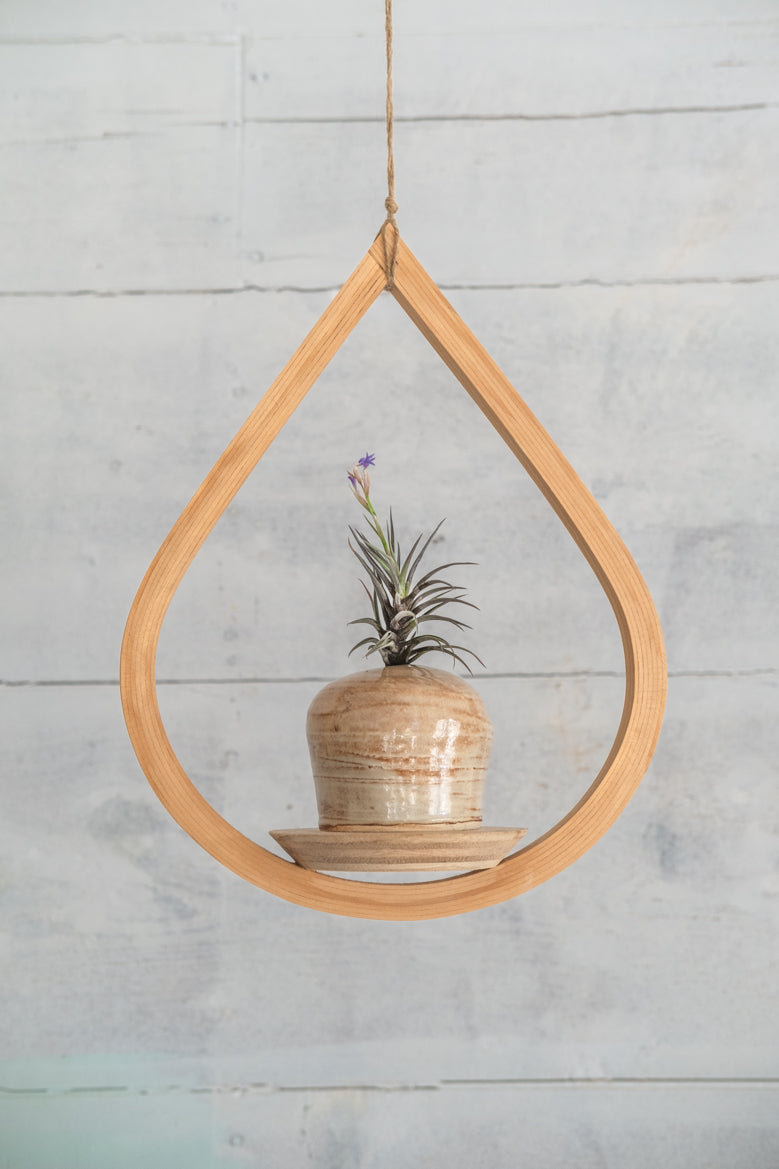 Small wooden teardrop hanging planter 