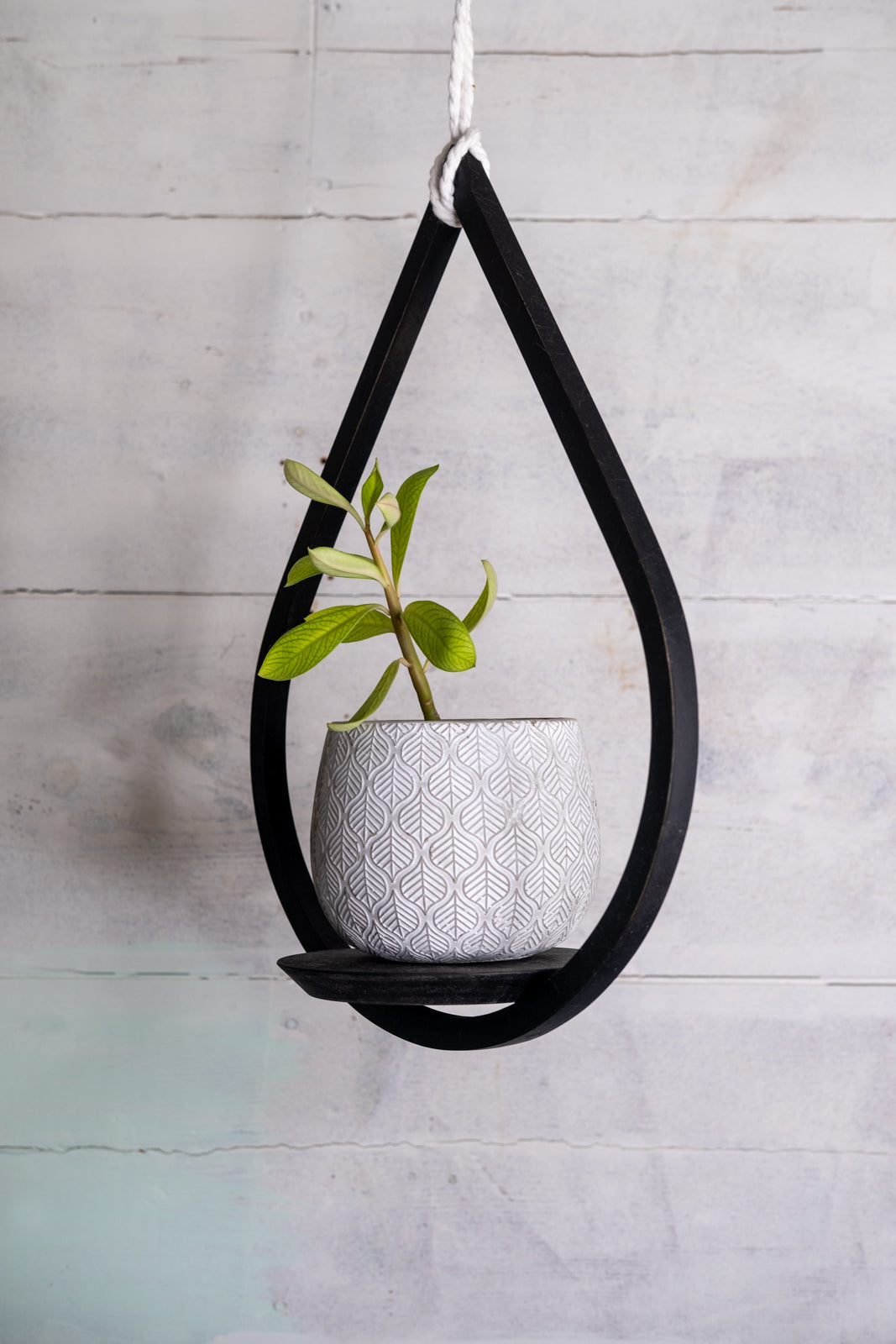 rope for hanging planter Medium Matte Black Plant Hanger, Tear Drop Hanger, Planter With Saucer