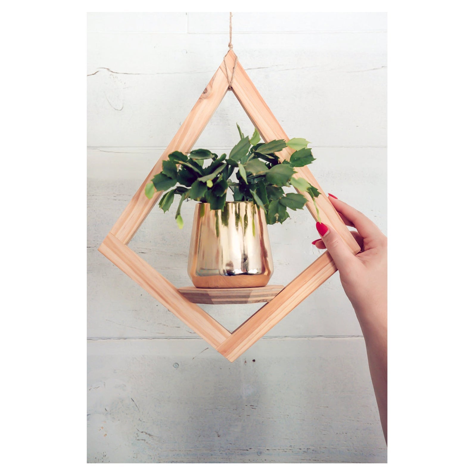 rope hanging plant basket Diamond Wooden Plant Hanger