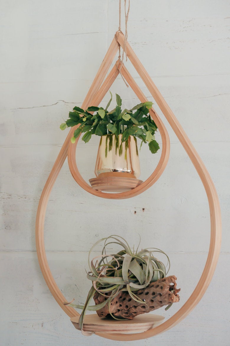 double hanging plant holder Large, Double Tear Drop Plant Hanger